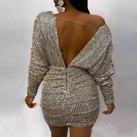 V-Neck Sweet Women Sequin Dress - Thumbnail 1