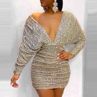 V-Neck Sweet Women Sequin Dress - Thumbnail 2