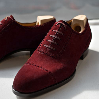 Latest handmade maroon cap toe oxford shoes in genuine suede for men - Thumbnail 5
