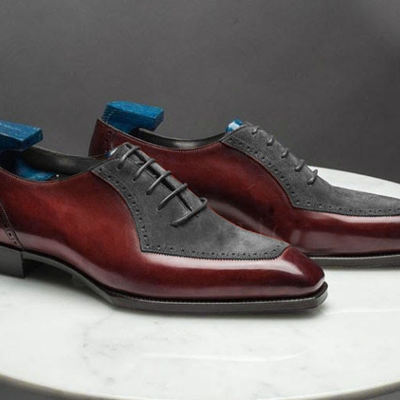 Trendy decent handmade dark brown grey oxford narrow toe formal dress party wear shoes for men in genuine leather suede