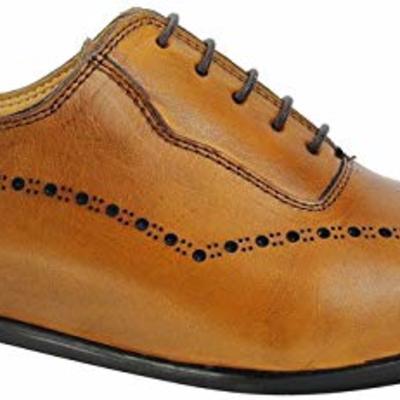 Mens tan brown burnished real leather italian design formal oxford lace up shoes