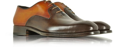 Men’s Handmade Two Color Brogues Toe Oxford Genuine Leather Shoes