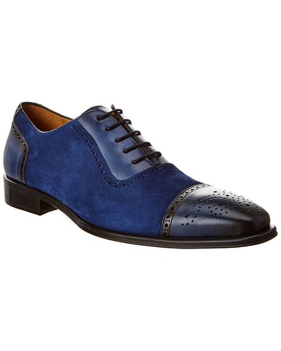 Mens Handmade Shoes Brogue Two Tone Blue Suede Blue Leather Formal Dress Boots 