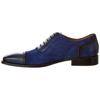 Mens Handmade Shoes Brogue Two Tone Blue Suede Blue Leather Formal Dress Boots  - Thumbnail 4