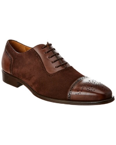 Mens Handmade Shoes Brogue Two Tone Brown Suede Blue Leather Formal Dress Boots