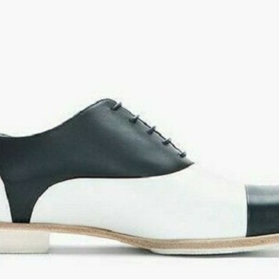 Men's genuine leather handmade black and white spectator shoes, two tone shoes
