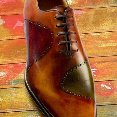 Genuine leather men's handmade multi color patina hand finish oxford shoes