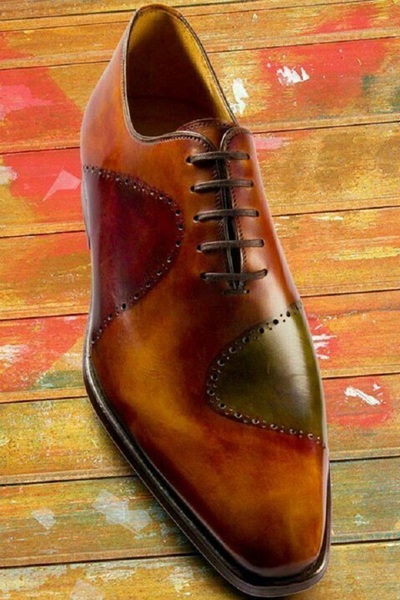 Genuine Leather Men's Handmade Multi color patina hand finish oxford shoes