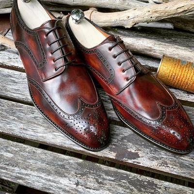 Handmade two tone patina toe dress shoes for men personalized leather