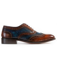  Blue Brown Patina leather Men Shoes with Handmade Laces Custom Oxford Two-tone - Thumbnail 1
