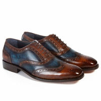  Blue Brown Patina leather Men Shoes with Handmade Laces Custom Oxford Two-tone - Thumbnail 4