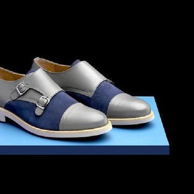 Handmade suede & leather blue monk for men custom man dress shoes