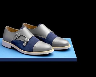 Handmade Suede & Leather Blue Monk for Men Custom man dress shoes