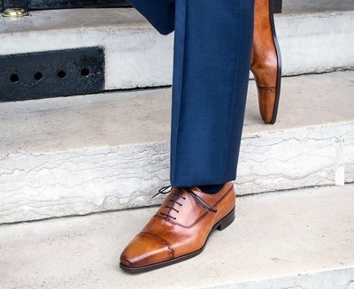 Handmade Leather Mens cognac lace up oxford shoes men dress shoes