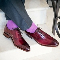 Leather dress lace up shoes burgundy color men dress shoes custom made - Thumbnail 1