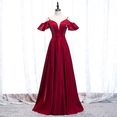 Burgundy long prom dress evening dress