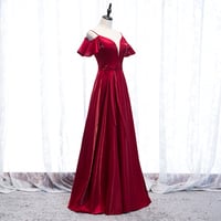 Burgundy long prom dress evening dress - Thumbnail 1