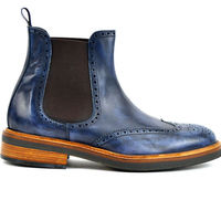 Blue patina Handmade Ankle High Boots for men custom leather shoe for men - Thumbnail 1