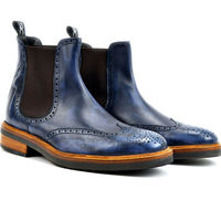 Blue patina Handmade Ankle High Boots for men custom leather shoe for men - Thumbnail 4