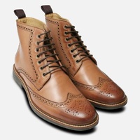 Brown Leather Men Ankle high boots handmade custom Two Tone shoes - Thumbnail 4