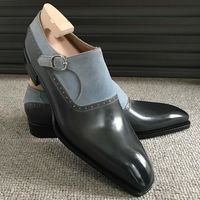 Handmade monk strap shoes, men leather and suede shoes, dress formal shoes mens - Thumbnail 4