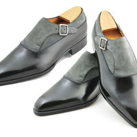 Mens Handmade Two Tone Gray Suede Monk Strap Formal Dress Custom Leather Shoes - Thumbnail 4