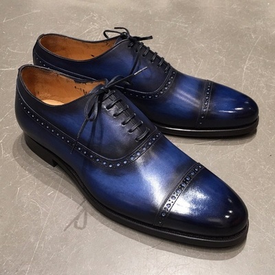 Handmade Blue Patina Oxfords for Mens Custom Made Premium Quality Lace up Shoes