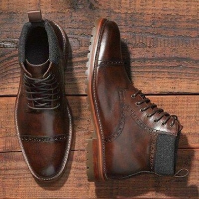 Handmade men's brown leather ankle high boots custom made men boots - Thumbnail 3