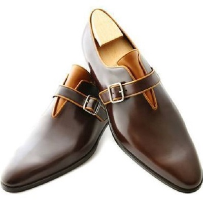 Handmade mens brown leather monk shoes, mens formal shoes, men dress shoes