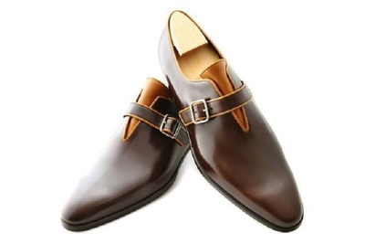 Handmade Mens brown leather monk shoes, Mens formal shoes, Men dress shoes