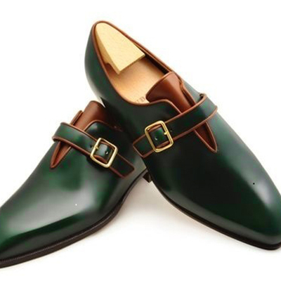 New men dress shoes handmade men's greed leather monk shoes, men's formal shoes 