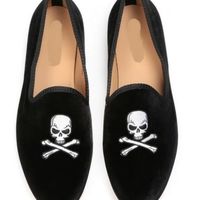 New Handmade Men Latest Velvet Skull Embroidered Loafer Slippers, Men Moccasin - Thumbnail 1