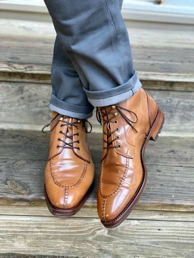Handmade Men's Chukka Cap Toe Lace Up High Ankle Dress Boots, Real Leather Boot