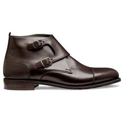 Handmade men’s ankle high leather cap toe chocolate brown double monk strap boot - Thumbnail 3