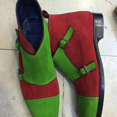 Men mahroon green suede double monk high ankle casual wear boot - Thumbnail 2