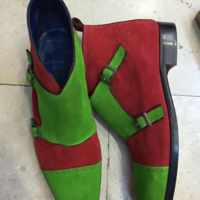 Men Mahroon Green Suede Double Monk High Ankle Casual Wear Boot - Thumbnail 4