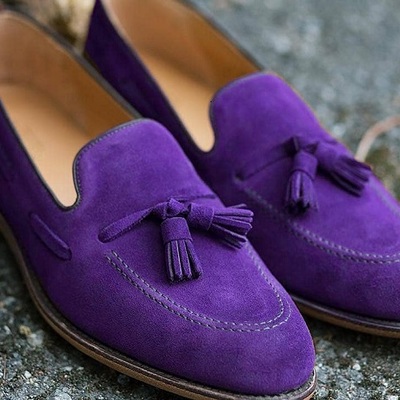 Handmade purple suede tassels loafer slips on best formal party shoes