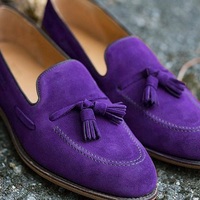 Handmade Purple Suede Tassels Loafer Slips On Best Formal Party Shoes - Thumbnail 1