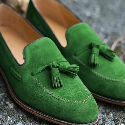 Handmade green suede tassels loafer slips on best formal occasion shoes
