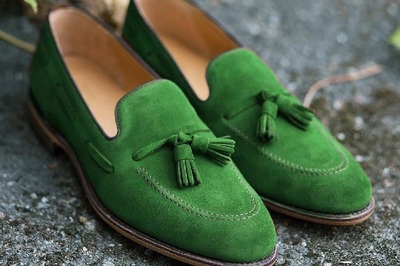 Handmade Green Suede Tassels Loafer Slips On Best Formal Occasion Shoes