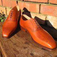 New Brown Brogue Classic Pointed Toe Handmade Formal Men Lace Up Shoes - Thumbnail 4