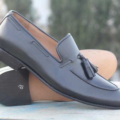 Black tussles shoes,loafer leather dress shoes - Thumbnail 1