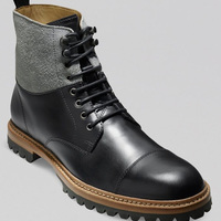 Weekend Sale Men Black Gray Cap Toe Ankle Boot, Black Boot Men Formal Boot - Thumbnail 1