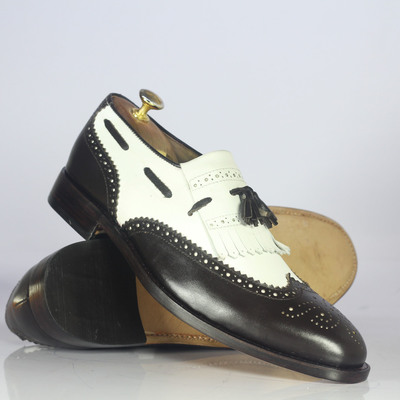 Black & white tussles shoes,loafer leather dress shoes - Thumbnail 3