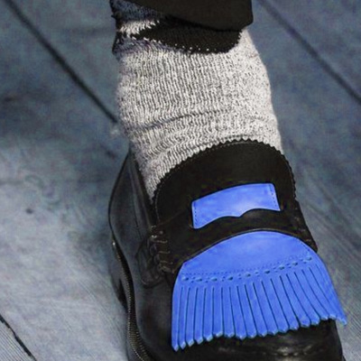 Handmade men new black leather penny loafer blue fringe formal shoes