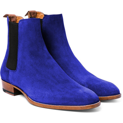 Awesome handmade dark blue suede casual dressing chelsea ankle boot - Thumbnail 4