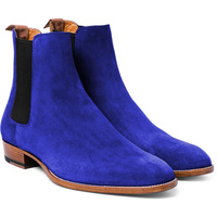 Awesome Handmade Dark Blue Suede Casual Dressing Chelsea Ankle Boot - Thumbnail 4