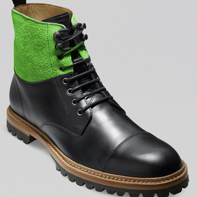 Handmade green black leather suede cap toe ankle designer formal boot - Thumbnail 4