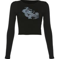 Dragon Printed Long Sleeve Black Top - Thumbnail 3