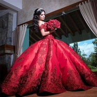 Off the Shoulder Burgundy Princess Dresses Pageant Gown with Appliques - Thumbnail 1